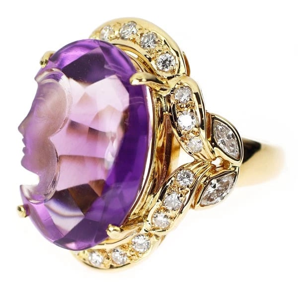 K18YG AMETHYST DIAMOND RING - 2