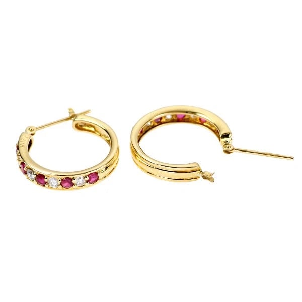 K18YG RUBY DIAMOND EARRINGS - 2