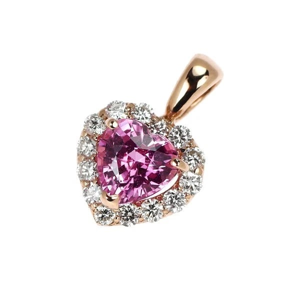 BRAND NEW K18PG HEART SHAPE PINK SAPPHIRE DIAMOND PENDANT (1 of 2)