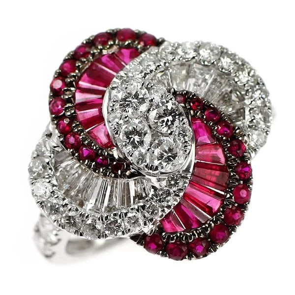 BLACK COATING/ K18WG RUBY DIAMOND RINGM: Black Coating/ K18WG Ruby Diamond Ringm Brand: None Type/Style: Ring Material: Metal Purity K18, Metal None, Main Stone/Creation Ruby Color: White Gold Size: 6 US Accessories: None Accesso