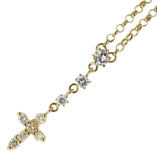 K18YG CROSS DIAMOND PENDANT NECKLACE: K18YG cross diamond pendant necklace Brand: None Type/Style: Pendant Necklace Material: Metal Purity K18, Metal Gold, Main Stone/Creation Natural Color: Yellow Gold Size: