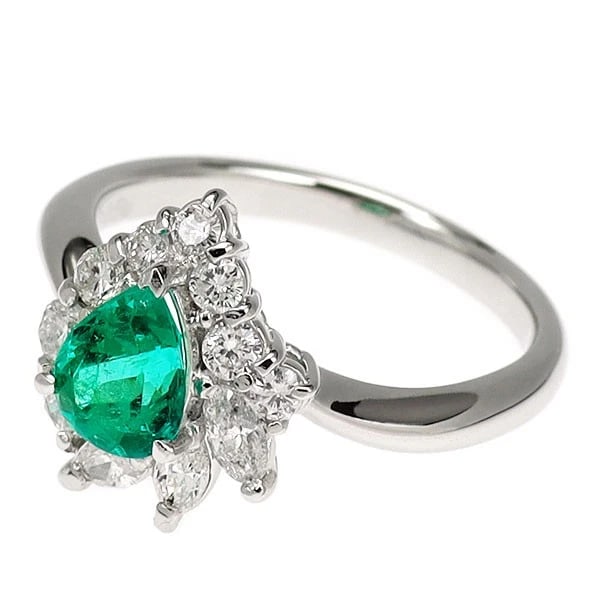PT900 PEAR SHAPE EMERALD DIAMOND RING - 2