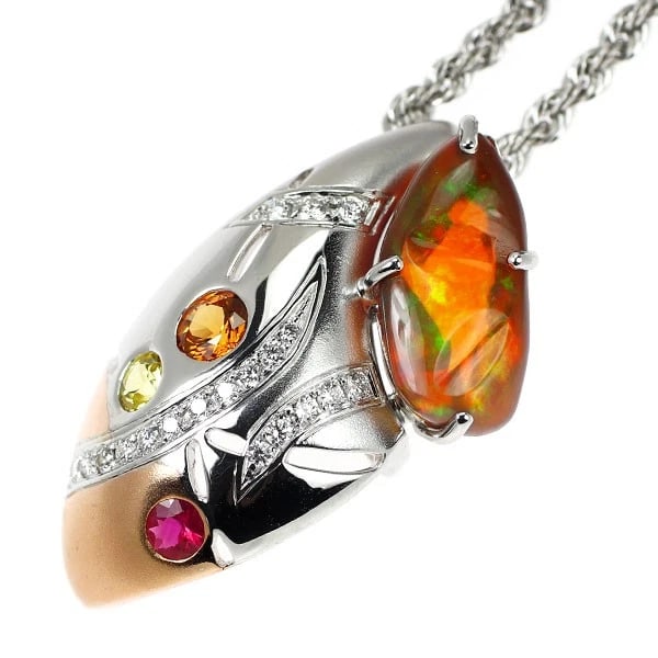 YOSHIDA AYAKO K18WG/PG FIRE OPAL DIAL BEE SAPPHIRE PENDANT NECKLACE: Yoshida Ayako K18WG/PG Fire Opal Dial Bee Sapphire Pendant Necklace Brand: None Type/Style: Pendant Necklace Material: Metal Purity K18, Metal Gold, Main Stone/Creation Opal Color: None Size: