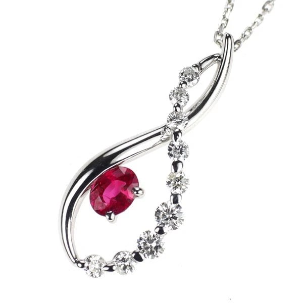 K18WG RUBY DIAMOND PENDANT NECKLACE: K18WG Ruby Diamond Pendant Necklace Brand: None Type/Style: Pendant Necklace Material: Metal Purity K18, Metal Gold, Main Stone/Creation Ruby Color: None Size: Necklace: Chain Length 40 
