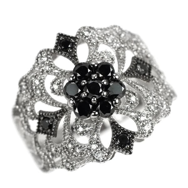 K14WG BLACK/COLORLESS DIAMOND RING: K14WG BLACK/COLORLESS DIAMOND RING Brand: None Type/Style: Ring Material: Metal Purity K14, Metal Gold, Main Stone/Creation Natural Color: White Gold Size: 6 US Accessories: None Accessories