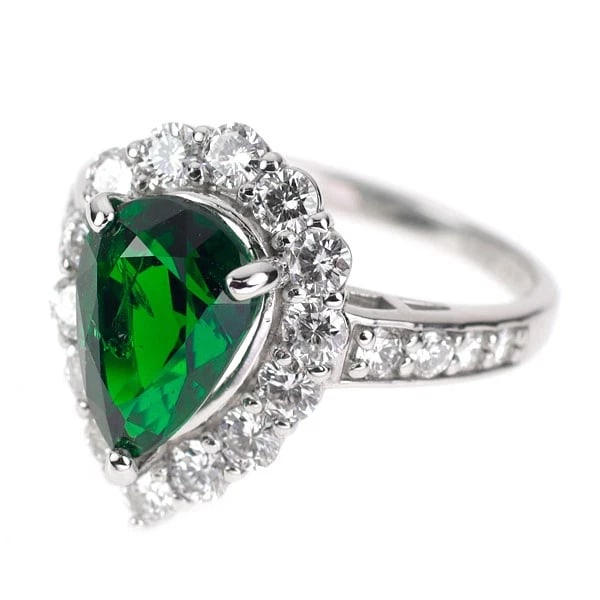 PT950 TSAVORITE DIAMOND RING - 2