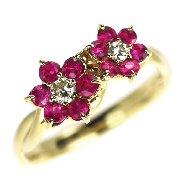K18YG RUBY DIAMOND RING FLOWER: K18YG ruby diamond ring flower Brand: None Type/Style: Ring Material: Metal Purity K18, Metal Gold, Main Stone/Creation Ruby Color: Yellow Gold Size: 6 US Accessories: None Accessories