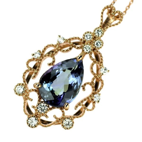 K18PG BICOLOR ZOISITE DIAMOND PENDANT NECKLACE: K18PG Bicolor Zoisite Diamond Pendant Necklace Brand: None Type/Style: Pendant Necklace Material: Metal Purity K18, Metal Gold, Main Stone/Creation None Color: Pink Gold Size: Necklace: Chain