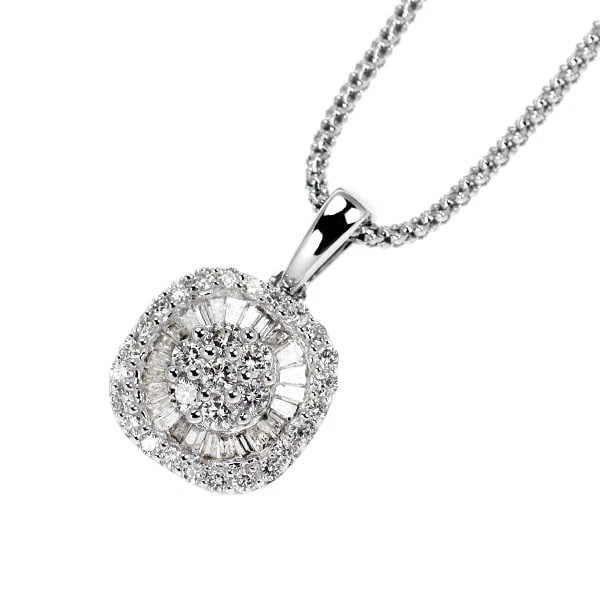 K18WG DIAMOND PENDANT NECKLACE: K18WG DIAMOND PENDANT NECKLACE Brand: None Type/Style: Pendant Necklace Material: Metal Purity K18, Metal Gold, Main Stone/Creation Natural Color: White Gold Size: Necklace: Chain Length ?45.5