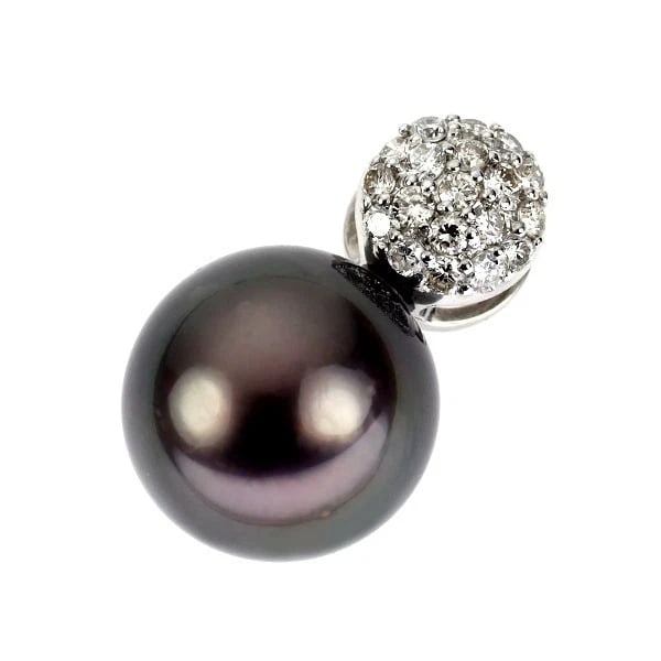 PT900 BLACK PEARL DIAMOND PENDANT TOP: Pt900 black pearl diamond pendant top Brand: None Type/Style: pendant top Material: Metal Purity 900, Metal Platinum, Main Stone/Creation pearl/pearl Color: None Size: