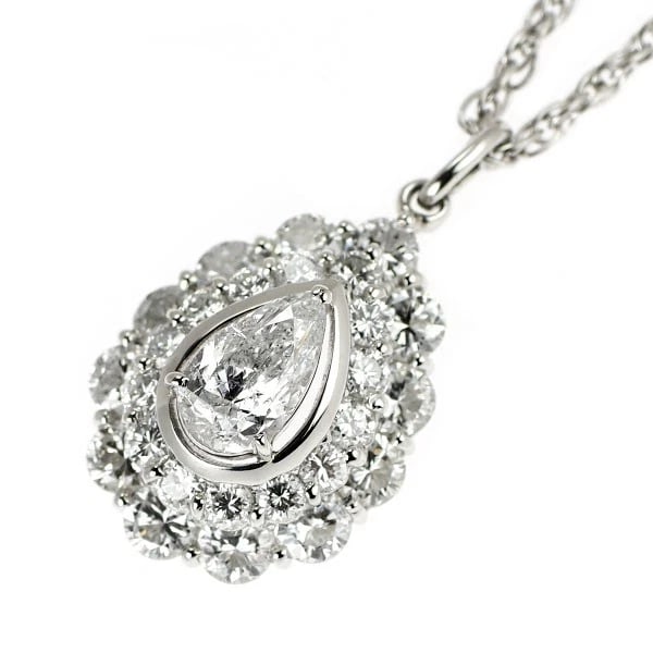 PT900/ PT850 PEAR SHAPE DIAMOND PENDANT NECKLACE: Pt900/ Pt850 Pear Shape Diamond Pendant Necklace Brand: None Type/Style: Pendant Necklace Material: Metal Purity None, Metal Pt850, Main Stone/Creation Natural Color: None Size: Necklace: