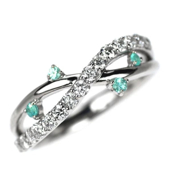 PT900 PARAIBA TOURMALINE DIAMOND RING: Pt900 Paraiba tourmaline diamond ring Brand: None Type/Style: Ring Material: Metal Purity 900, Metal Platinum, Main Stone/Creation tourmaline Color: Platinum Size: 6 US Accessories: None
