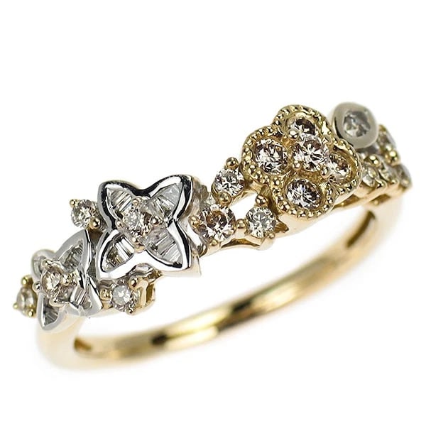 K18YG/WG DIAMOND RING FLOWER: K18YG/WG diamond ring flower Brand: None Type/Style: Ring Material: Metal Purity K18, Metal Gold, Main Stone/Creation Natural Color: White Gold Size: 4.75 - 5 US Accessories: None Accessories