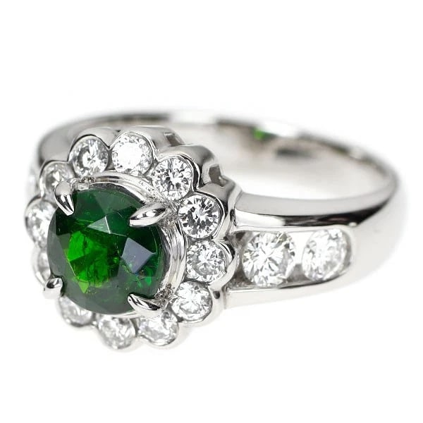 PT900 DEMANTOID GARNET DIAMOND RING - 2
