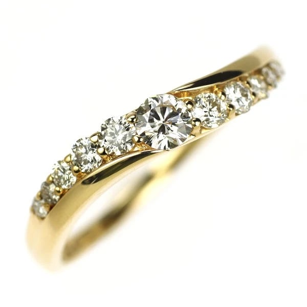K18YG DIAMOND RING: K18YG diamond ring Brand: None Type/Style: Ring Material: Metal Purity K18, Metal Gold, Main Stone/Creation Natural Color: Yellow Gold Size: 7.5 US Accessories: None Accessories Notice: Wh