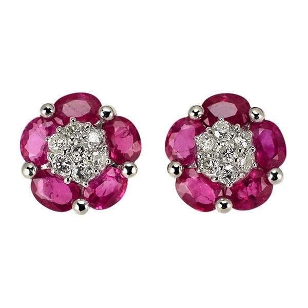 K18WG RUBY DIAMOND EARRINGS: K18WG Ruby Diamond Earrings Brand: None Type/Style: piercing Material: Metal Purity K18, Metal Gold, Main Stone/Creation Ruby Color: White Gold Size: None Accessories: None Accessories Not