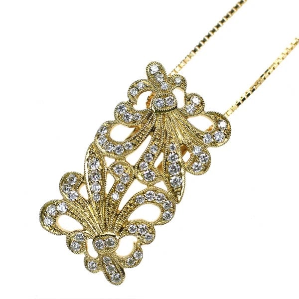 K18YG DIAMOND PENDANT NECKLACE: K18YG DIAMOND PENDANT NECKLACE Brand: None Type/Style: Pendant Necklace Material: Metal Purity K18, Metal Gold, Main Stone/Creation Natural Color: None Size: Necklace: Chain Length ?45 
