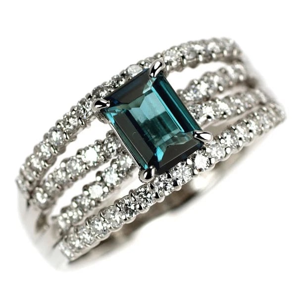 PT900 TOURMALINE DIAMOND RING: Pt900 tourmaline diamond ring Brand: None Type/Style: Ring Material: Metal Purity 900, Metal Platinum, Main Stone/Creation tourmaline Color: None Size: 7.75 - 8 US Accessories: None