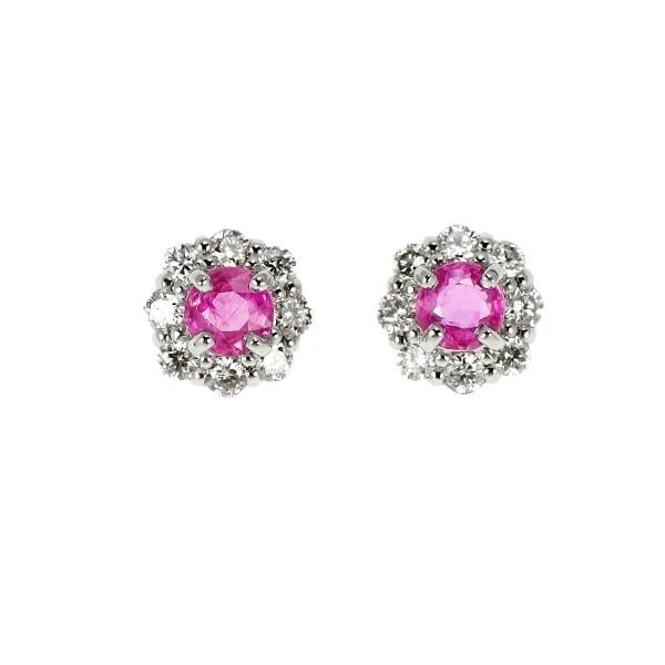 PT900 PINK SAPPHIRE DIAMOND EARRING (1 of 2)