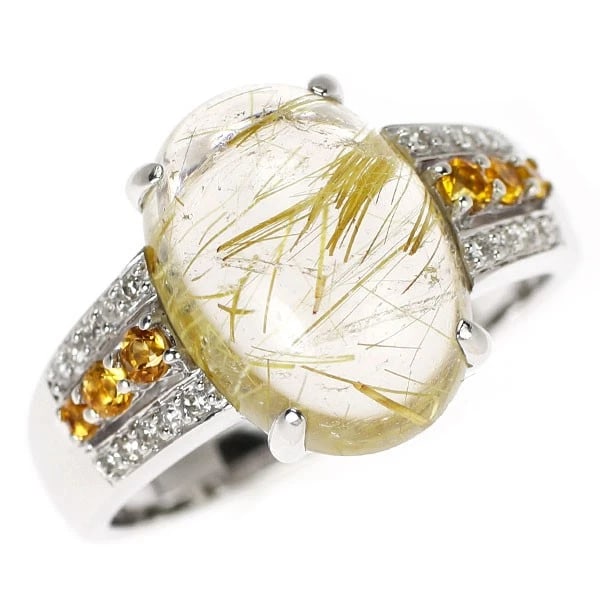 K18WG RUTILE QUARTZ CITRINE DIAMOND RING: K18WG Rutile Quartz Citrine Diamond Ring Brand: None Type/Style: Ring Material: Metal Purity K18, Metal Gold, Main Stone/Creation quartz Color: White Gold Size: 7.25 US Accessories: None