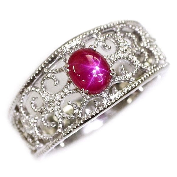 PT900 STAR RUBY DIAMOND RING: Pt900 Star Ruby Diamond Ring Brand: None Type/Style: Ring Material: Metal Purity None, Metal Pt900, Main Stone/Creation Ruby Color: None Size: 6.75 - 7 US Accessories: None Accessories