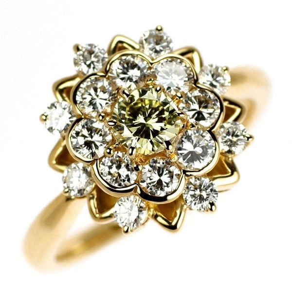 K18YG DIAMOND RING: K18YG diamond ring Brand: None Type/Style: Ring Material: Metal Purity K18, Metal Gold, Main Stone/Creation Natural Color: Yellow Gold Size: 4.5 US Accessories: None Accessories Notice: When