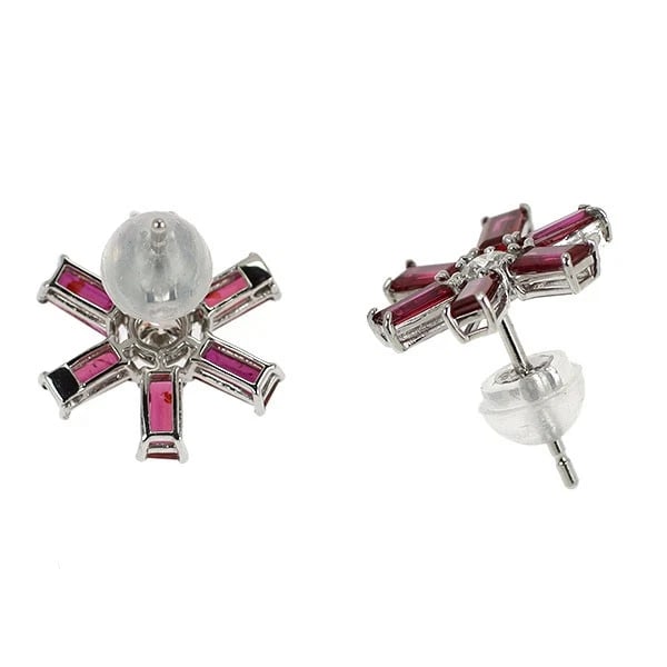 PT900 UNHEATED RUBY DIAMOND EARRINGS - 2