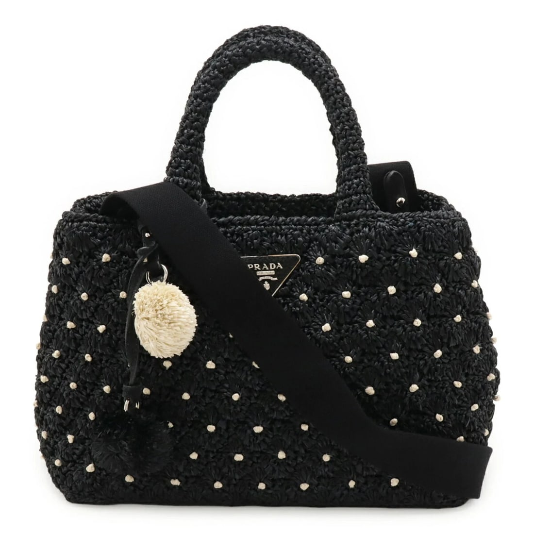 PRADA RAFFIA TOTE BAG BASKET SHOULDER POLKA DOT PATTERN: PRADA Raffia Tote Bag Basket Shoulder Polka Dot Pattern Brand: Prada Type/Style: Shoulder bag, Tote bag Material: Raffia Color: Nero, Talco Size: Size (HxWxD) 20.5cm x 28.5cm x 15cm / 8.07'' x 11.
