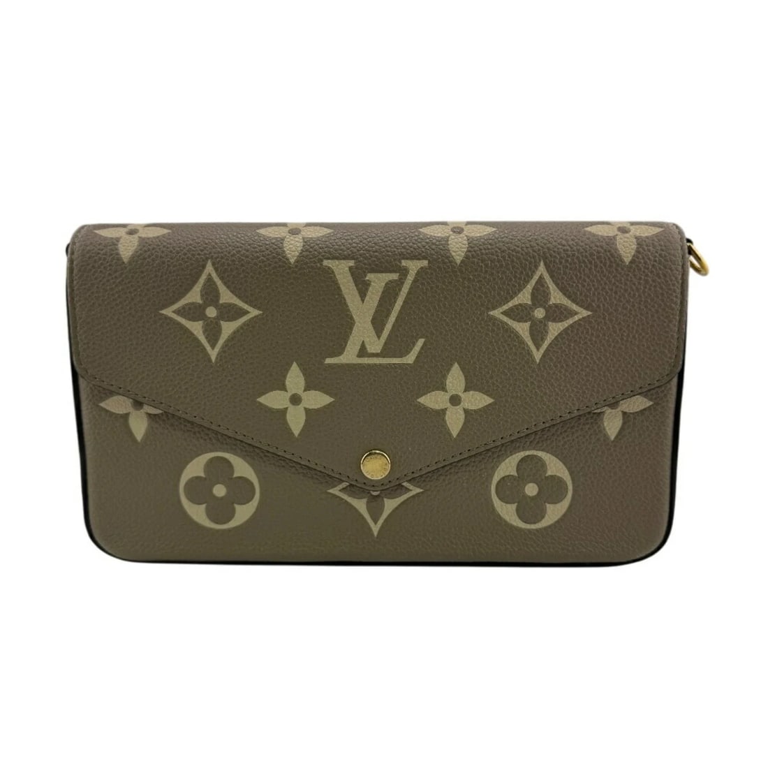 LOUIS VUITTON POCHETTE FELICIE CHAIN SHOULDER BAG: LOUIS VUITTON Pochette Felicie Chain Shoulder Bag Brand: Louis Vuitton Type/Style: Pochette, Shoulder bag Material: Leather Color: Gray, Grayish Size: Size (HxWxD) 13cm x 21cm x 3cm / 5.11'' x 8.2