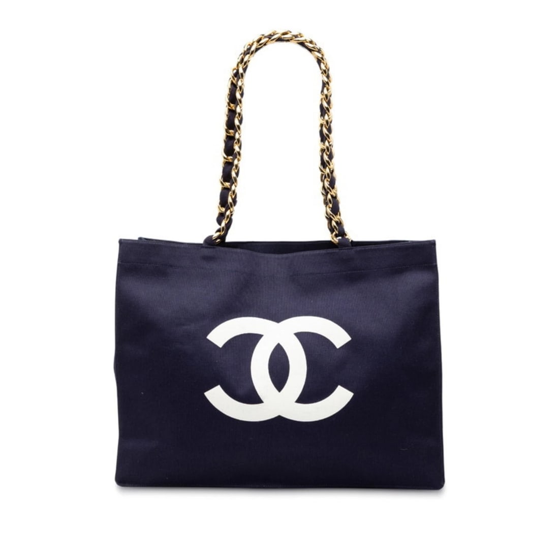 CHANEL LOGO COCO MARK CHAIN TOTE BAG NAVY (1 of 6)