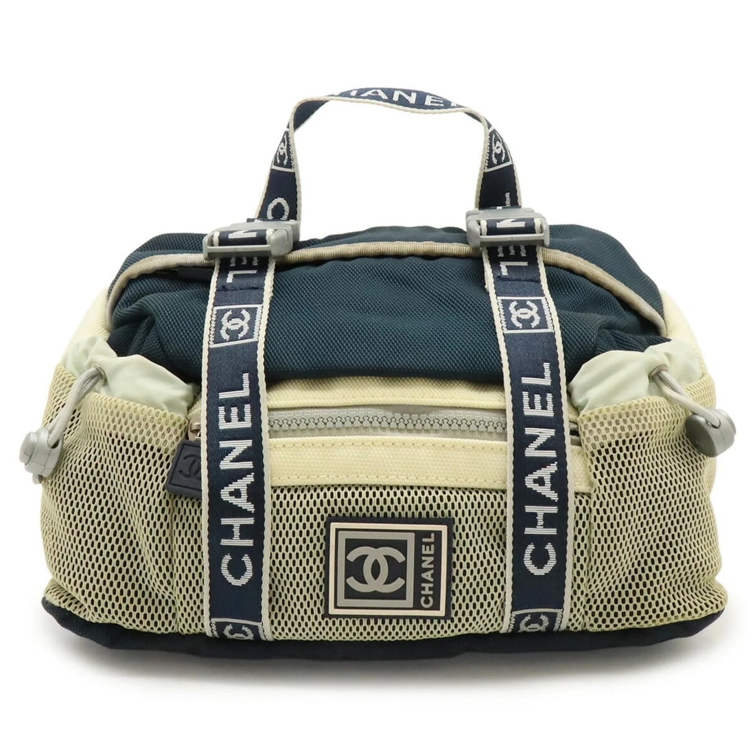 CHANEL SPORT LINE COCO MARK WAIST BAG BODY HANDBAG: CHANEL Sport Line Coco Mark Waist Bag Body Handbag Brand: Chanel Type/Style: Fanny pack, Handbag Material: Nylon canvas Color: Gray, Ivory, Navy Size: Size (HxWxD) 16.5cm x 27cm x 13cm / 6.49'' x