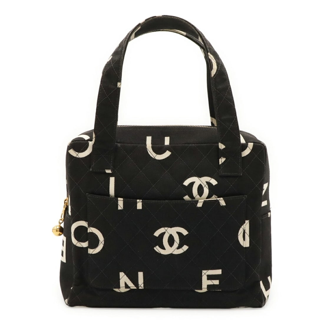 CHANEL COCO MARK PRINT HANDBAG TOTE BAG CANVAS BLACK: CHANEL Coco Mark Print Handbag Tote Bag Canvas Black Brand: Chanel Type/Style: Handbag, Tote bag Material: Canvas , Leather Color: Black, Ivory Size: Size (HxWxD) 20cm x 23cm x 8.5cm / 7.87'' x 9.