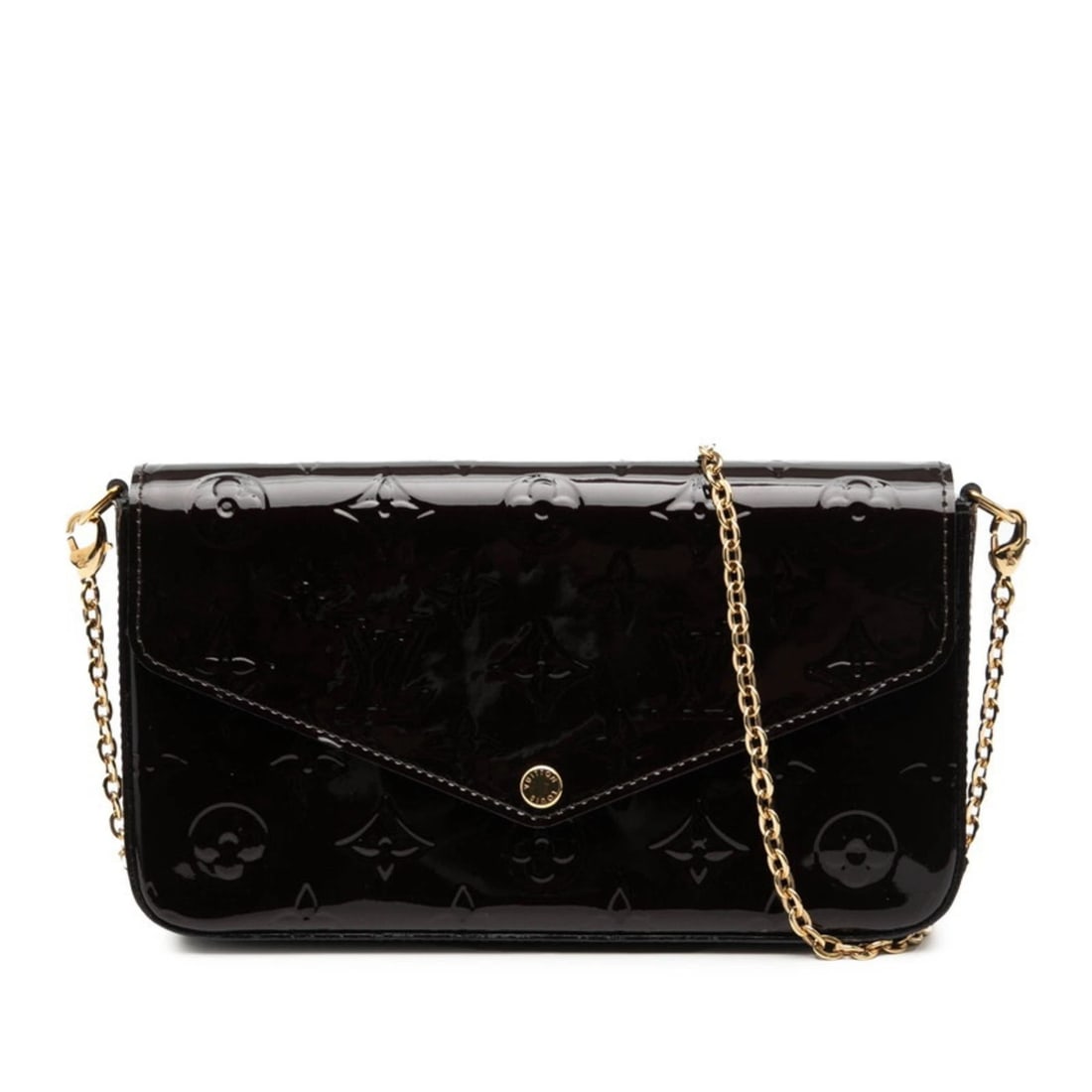 LOUIS VUITTON MONOGRAM VERNIS POCHETTE FELICIE CROSSBODY: Louis Vuitton Monogram Vernis Pochette Felicie Crossbody Brand: Louis Vuitton Type/Style: Pochette, Pouch, Shoulder bag Material: Patent leather Color: Amarante, Purple Size: Size (HxWxD) 12.5cm x