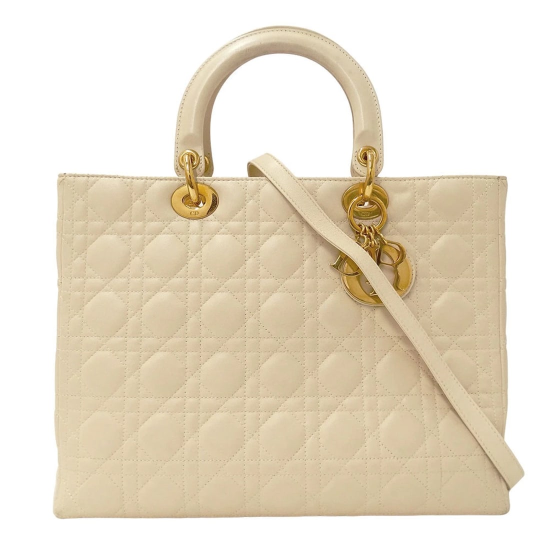 CHRISTIAN DIOR DIOR LADY LARGE IVORY HANDBAG/SHOULDER BAG: Christian Dior Dior Lady Large Ivory Handbag/Shoulder Bag Brand: Christian Dior Type/Style: Handbag, Shoulder bag Material: Leather Color: Ivory Size: Size (HxWxD) 25cm x 33cm x 12cm / 9.84'' x 12