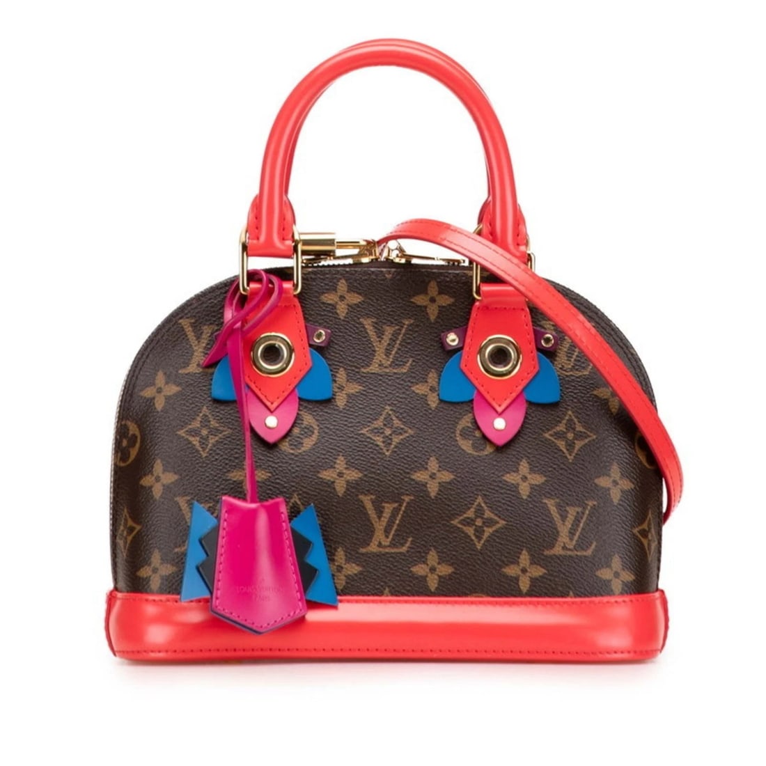 LOUIS VUITTON MONOGRAM ALMA BB HANDBAG/SHOULDER BAG: Louis Vuitton Monogram Alma BB Handbag/Shoulder Bag Brand: Louis Vuitton Type/Style: Handbag, Shoulder bag Material: PVC , Leather Color: Brown, Red color Size: Size (HxWxD) 17cm x 23cm x 11cm / 6