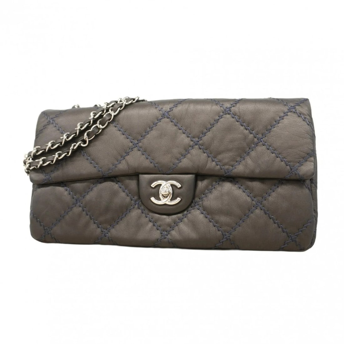 CHANEL SHOULDER BAG WILD STITCH W CHAIN LEATHER: CHANEL Shoulder Bag Wild Stitch W Chain Leather Brand: Chanel Type/Style: Shoulder bag Material: Leather Color: Gray Size: Size (HxWxD) 18cm x 31cm x 6cm / 7.08'' x 12.2'' x 2.36'' 