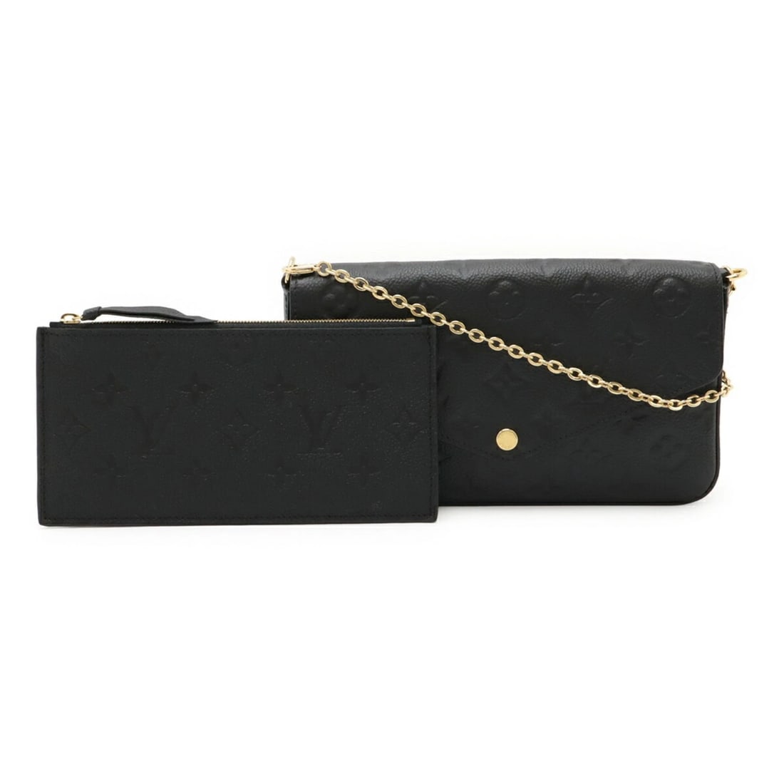 LOUIS VUITTON MONOGRAM EMPREINTE POCHETTE FELICIE SHOULDER BAG: LOUIS VUITTON Monogram Empreinte Pochette Felicie Shoulder Bag Brand: Louis Vuitton Type/Style: Pochette, Shoulder bag Material: Monogram Empreinte Color: Noir Size: Size (HxWxD) 12cm x 21.5cm