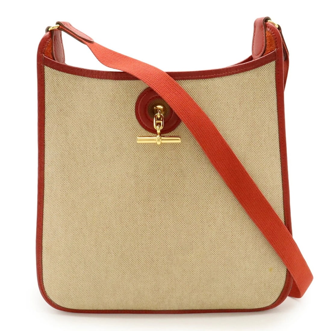 HERMES VESPA PM SHOULDER BAG IN TOILE H LEATHER: HERMES Vespa PM Shoulder Bag in Toile H Leather Brand: Hermes Type/Style: Shoulder bag Material: Toile H , Leather Color: Beige, Red color Size: Size (HxWxD) 27.5cm x 29cm x 8cm / 10.82'' x 11.41'