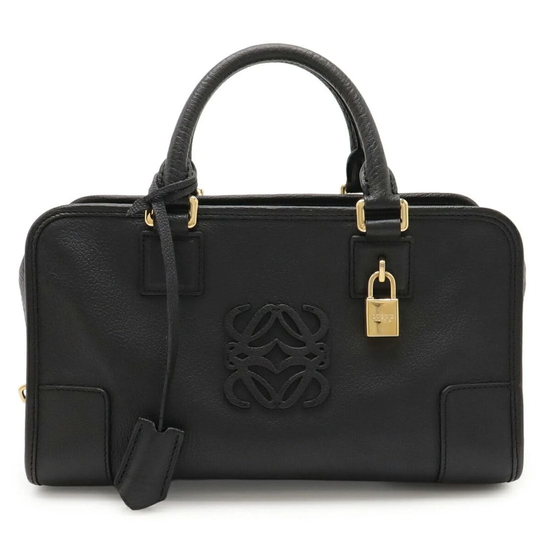LOEWE AMAZONA 28 ANAGRAM HANDBAG: LOEWE Amazona 28 Anagram Handbag Brand: Loewe Type/Style: Handbag Material: Leather Color: Black Size: Size (HxWxD) 17cm x 29cm x 13cm / 6.69'' x 11.41'' x 5.11'' Accessories: None Accesso