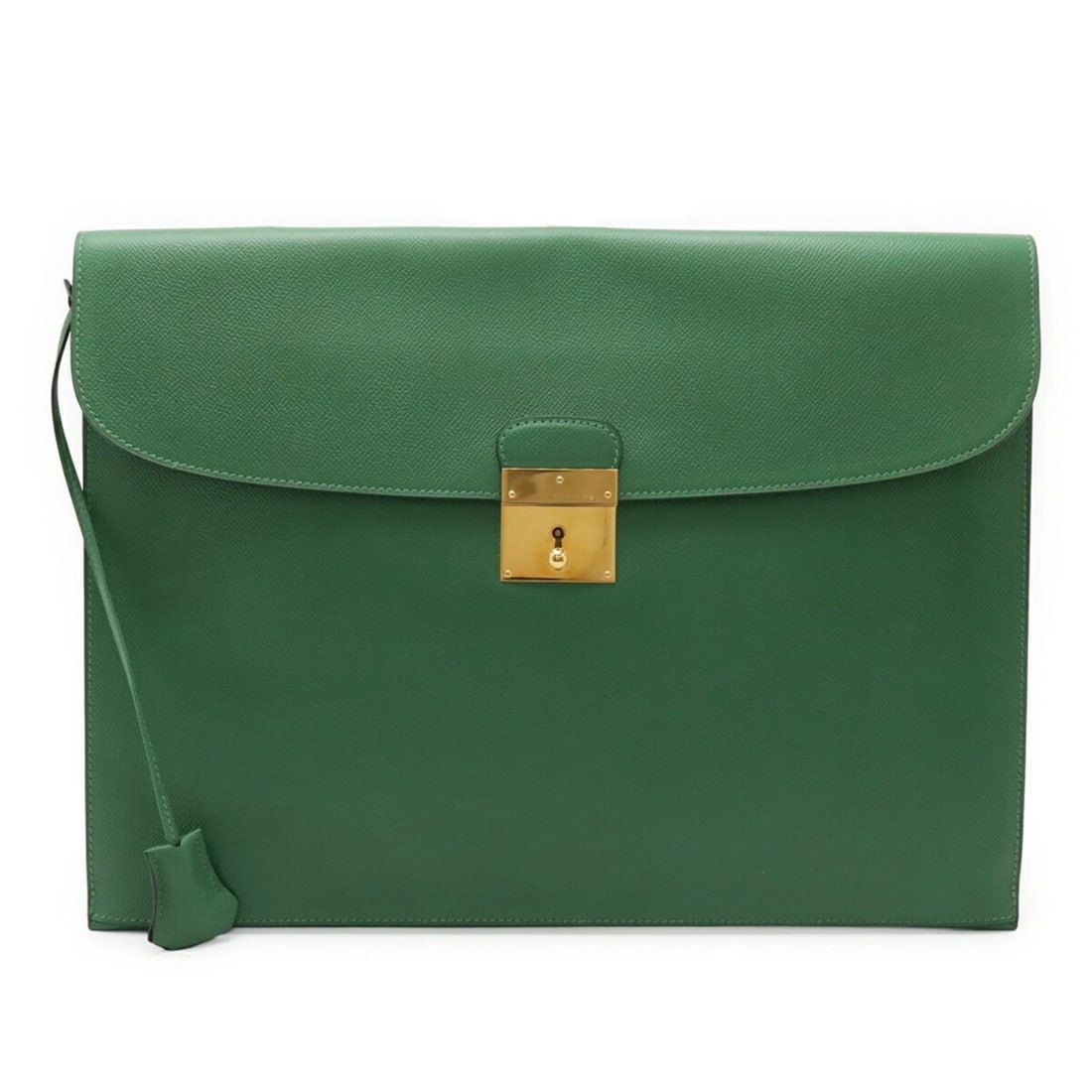 HERMES KIRIUS CLUTCH BAG GREEN LEATHER: HERMES Kirius Clutch Bag Green Leather Brand: Hermes Type/Style: Clutch bag Material: Courchevel leather Color: Green Size: Size (HxWxD) 28cm x 37.5cm / 11.02'' x 14.76'' Accessories: None