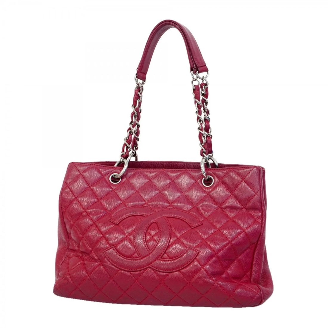 CHANEL CHAIN TOTE MATELASSE SHOULDER BAG: Chanel Chain Tote Matelasse Shoulder Bag Brand: Chanel Type/Style: Tote bag Material: Grained Calfskin Color: Red color Size: Size (HxWxD) 24.5cm x 32cm x 13cm / 9.64'' x 12.59'' x 5.11'' 