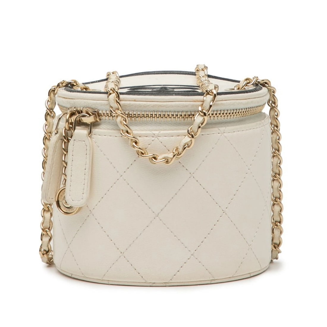 CHANEL COCO MARK SMALL VANITY BAG WITH CHAIN SHOULDER: Chanel Coco Mark Small Vanity Bag with Chain Shoulder Brand: Chanel Type/Style: Shoulder bag, Vanity bag Material: Leather Color: Black, Off-white Size: Size (HxWxD) 9cm x 10cm x 10cm / 3.54'' x 3
