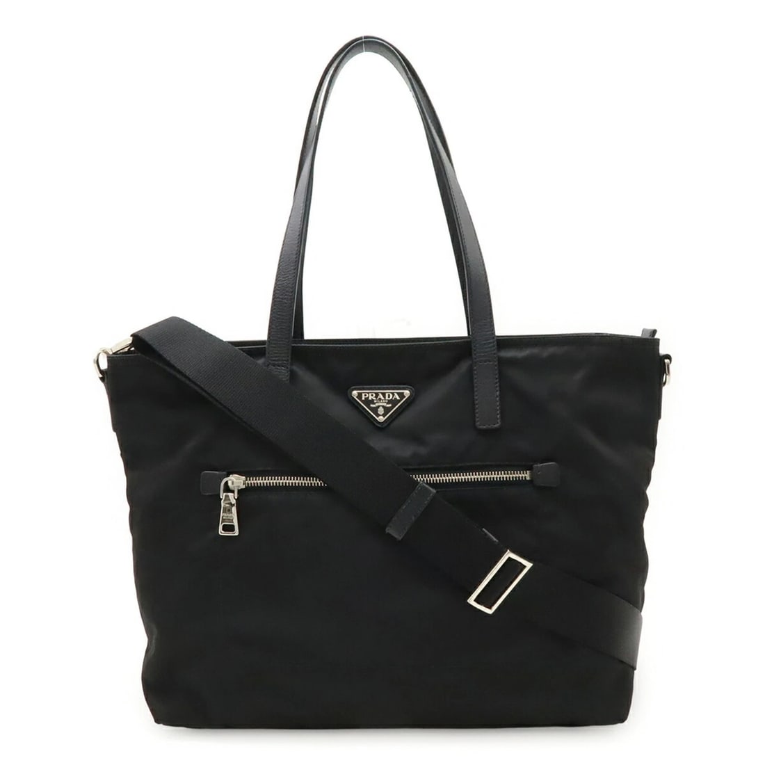 PRADA TRIANGLE TOTE BAG SHOULDER NYLON LEATHER: PRADA Triangle Tote Bag Shoulder Nylon Leather Brand: Prada Type/Style: Shoulder bag, Tote bag Material: Nylon , Leather Color: Black, Nero Size: Size (HxWxD) 27cm x 41.5cm x 15cm / 10.62'' x 16.3
