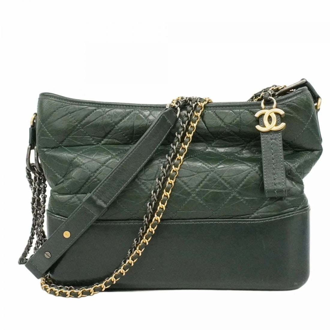 CHANEL GABRIEL LEATHER CHAIN SHOULDER BAG: Chanel Gabriel Leather Chain Shoulder Bag Brand: Chanel Type/Style: Shoulder bag Material: Leather Color: Green Size: Size (HxWxD) 22cm x 78cm x 10cm / 8.66'' x 30.7'' x 3.93'' Accessories: None