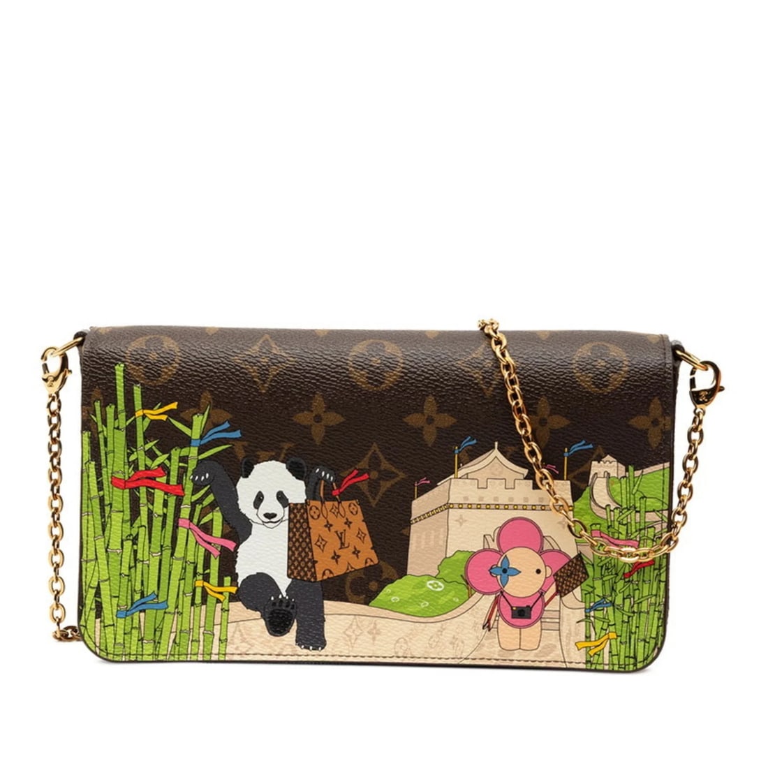 LOUIS VUITTON MONOGRAM POCHETTE FELICIE GREAT WALL PANDA CHAIN: Louis Vuitton Monogram Pochette Felicie Great Wall Panda Chain Brand: Louis Vuitton Type/Style: Pochette, Shoulder bag Material: Monogram Multicolore , Leather Color: Brown, Monogram, Multi-color
