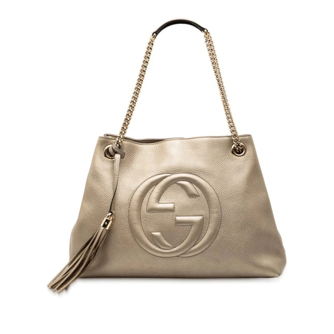 GUCCI SUKEY SOHO CHAIN TOTE BAG: Gucci Sukey Soho Chain Tote Bag Brand: Gucci Type/Style: Tote bag Material: Leather Color: Gold Size: Size (HxWxD) 26cm x 38cm x 11cm / 10.23'' x 14.96'' x 4.33'' Handle Drop 40.00cm / 15.75'' Ac