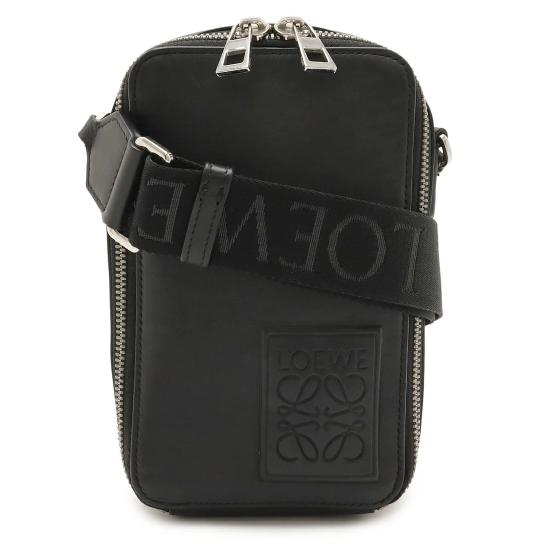 LOEWE ANAGRAM VERTICAL CROSSBODY POCKET SHOULDER BAG: LOEWE Anagram Vertical Crossbody Pocket Shoulder Bag Brand: Loewe Type/Style: Shoulder bag Material: Satin Color: Black Size: Size (HxWxD) 18cm x 10.5cm x 4cm / 7.08'' x 4.13'' x 1.57'' 