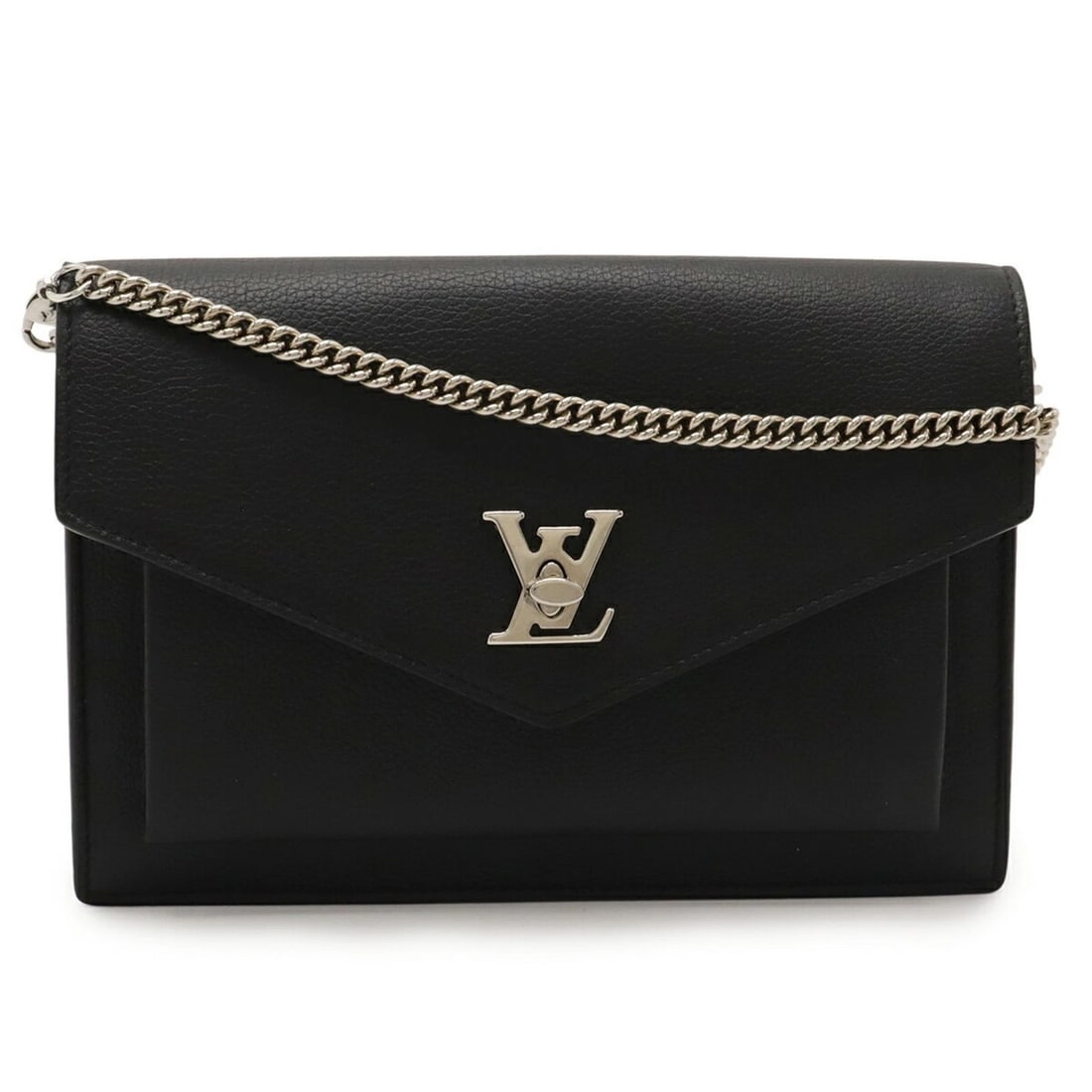 LOUIS VUITTON POCHETTE LOCK ME CHAIN CLUTCH BAG: LOUIS VUITTON Pochette Lock Me Chain Clutch Bag Brand: Louis Vuitton Type/Style: Clutch bag, Pochette, Shoulder bag Material: Leather Color: Noir Size: Size (HxWxD) 13cm x 19cm x 3.5cm / 5.11'' x