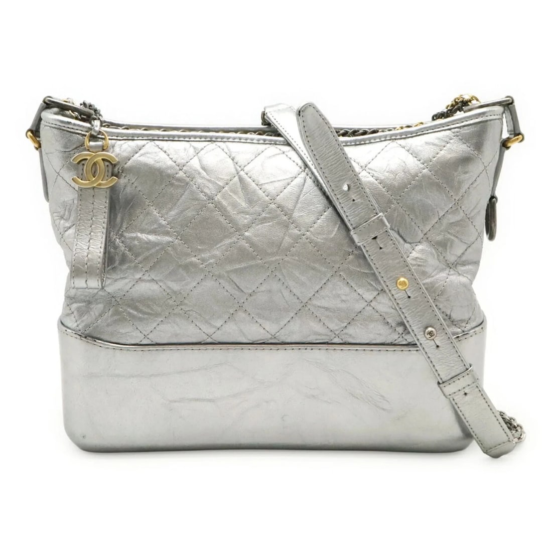 CHANEL GABRIELLE DE CHANEL MATELASSE LARGE HOBO CHAIN SHOULDER BAG: CHANEL Gabrielle de Chanel Matelasse Large Hobo Chain Shoulder Bag Brand: Chanel Type/Style: Shoulder bag Material: Leather Color: Metallic silver Size: Size (HxWxD) 21.5cm x 28cm x 10.5cm / 8.46'