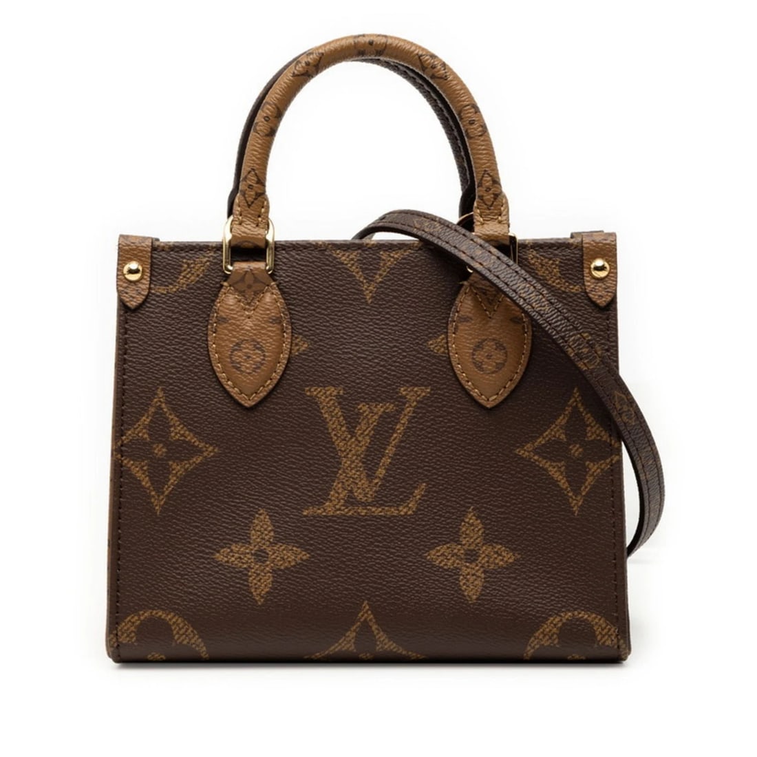 LOUIS VUITTON MONOGRAM REVERSE ON-THE-GO BB HANDBAG/SHOULDER BAG: Louis Vuitton Monogram Reverse On-the-Go BB Handbag/Shoulder Bag Brand: Louis Vuitton Type/Style: Handbag, Shoulder bag Material: PVC , Leather Color: Brown Size: Size (HxWxD) 15cm x 18cm x 8cm /